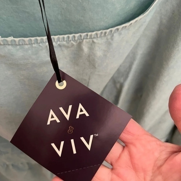 Ava & Viv  Plus Size Teal 3/4 Balloon Sleeve Tie Back Tiered A-Line Dress 1X - Picture 7 of 14